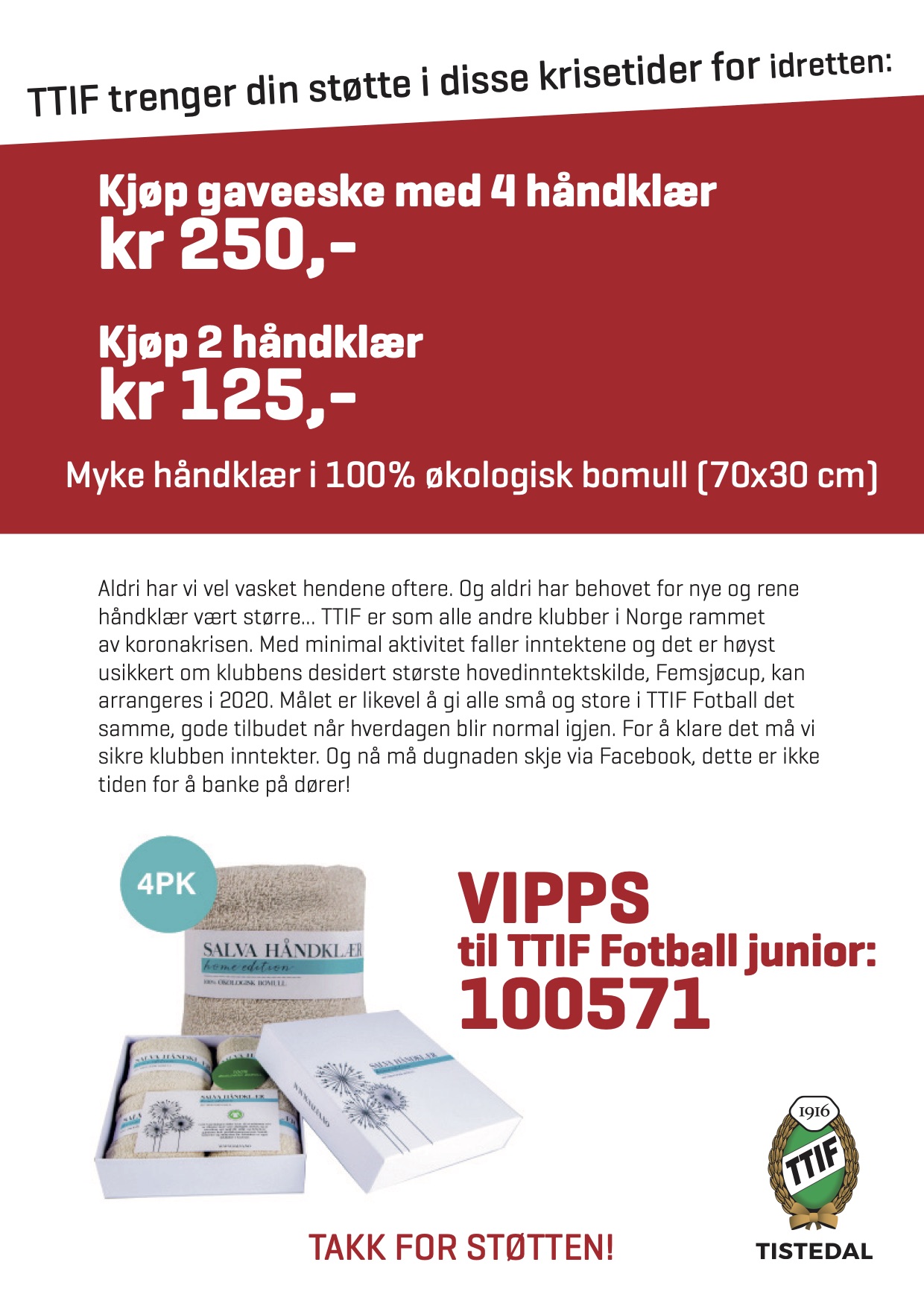 Støtt TTIF Fotball - kjøp flotte håndklær!