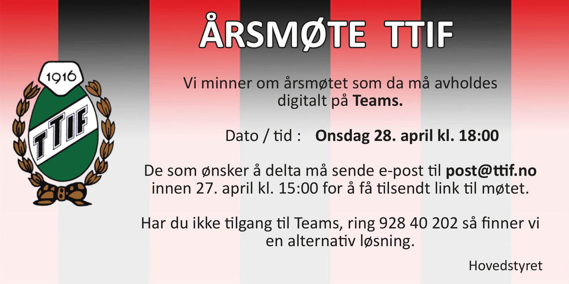 Årsmøtet i TTIF på Teams.