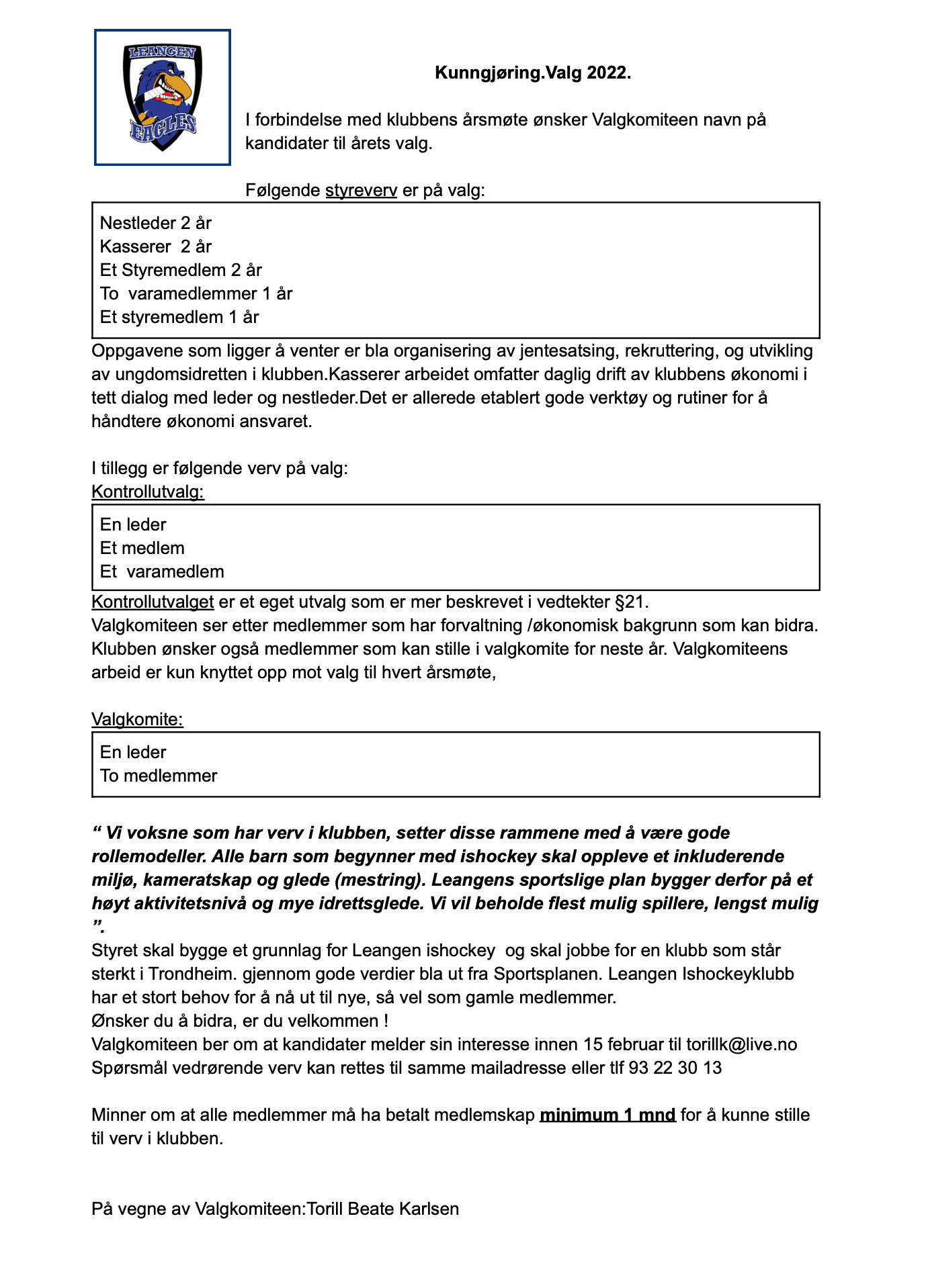 Kunngjøring.Valg 2022