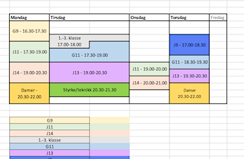 Treningstider Birkeneshallen 2022-2023