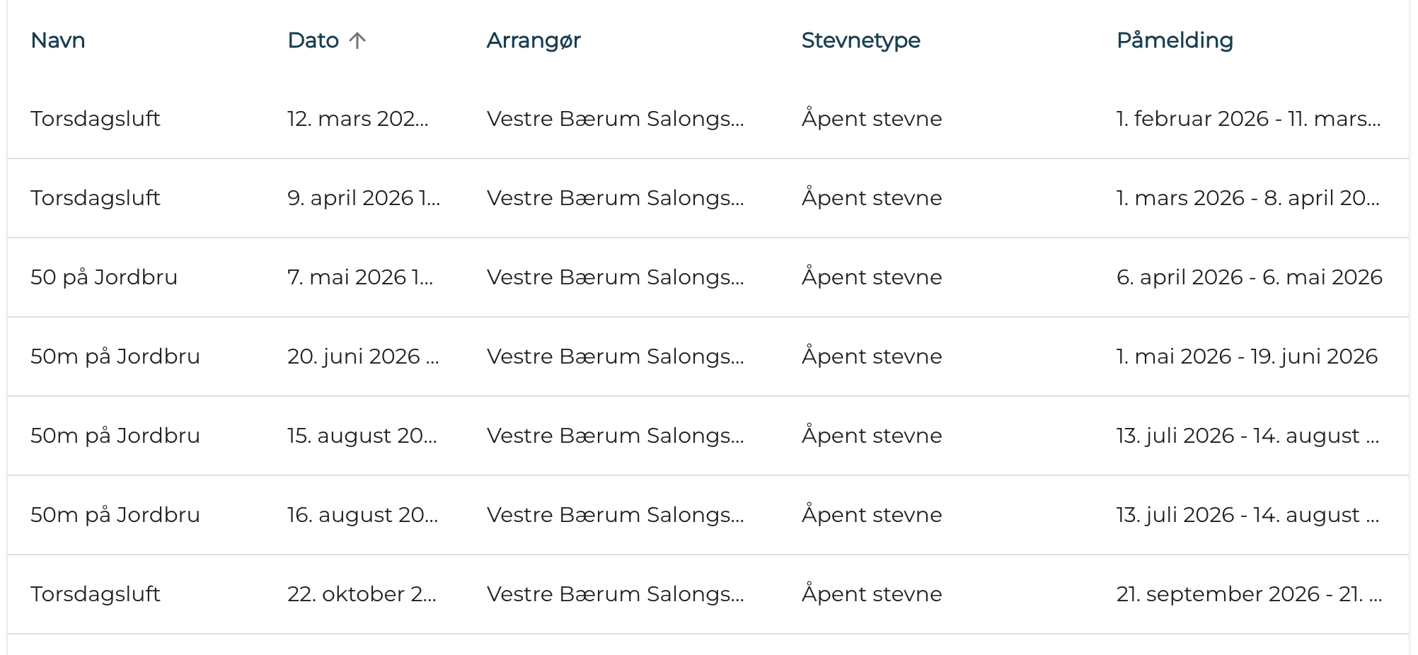 Terminliste (Foreløpig) 2026
