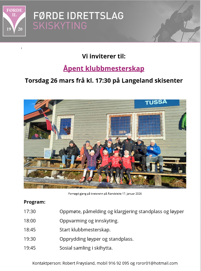 Ope lagsmeisterskap torsdag 26. mars