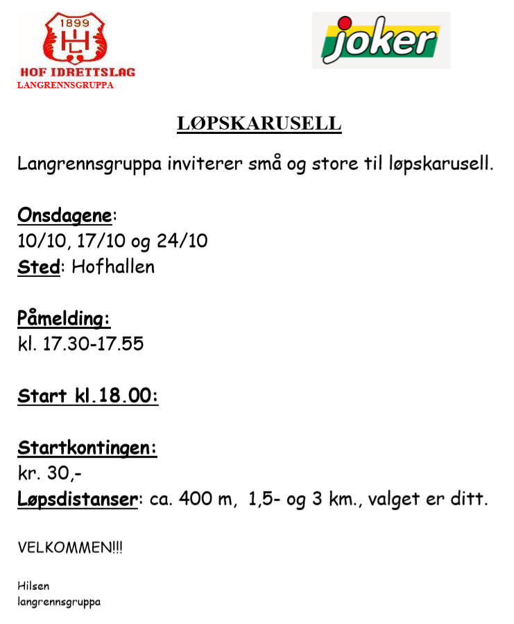 Onsdag 10.oktober er løpskarusellen tilbake