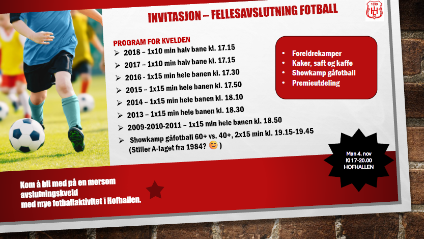 felles fotballavslutning 4 nov kl 1700-2000