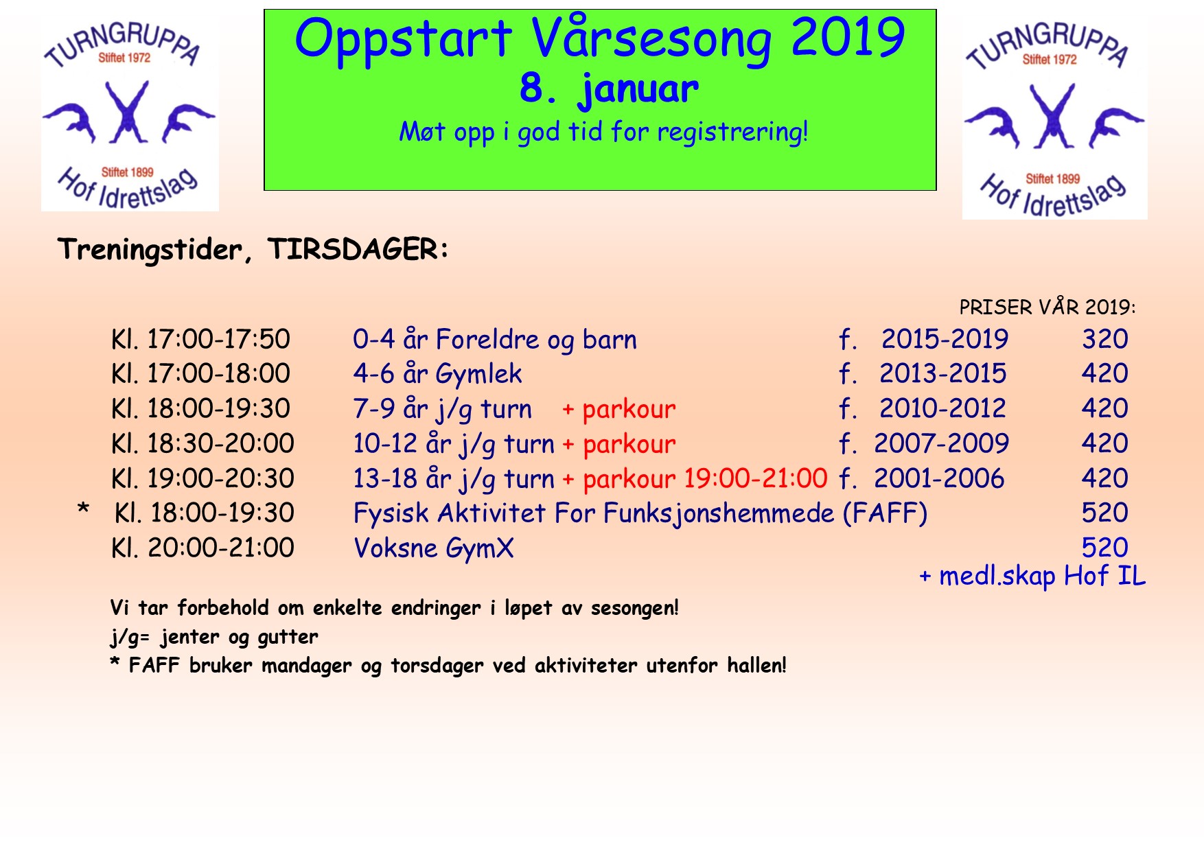 Møt opp i hallen på tirsdager og bli med ☺