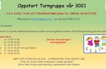 Vi tenker positivt, og håper turnsesongen kan åpne som planlagt 🙂 Velkommen til "gamle" og nye aktive 🤸🤸♂️ Tirsdag 19. Januar