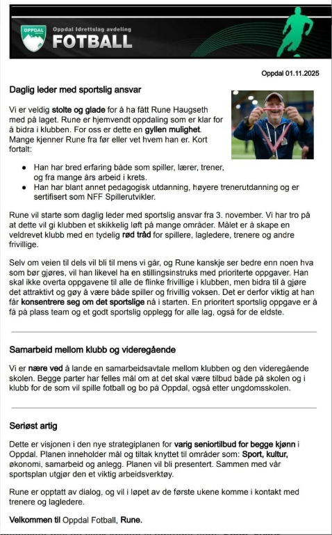 Daglig leder Oppdal Il Fotball