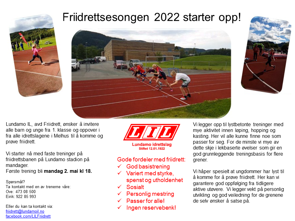 Friidretten starter opp mandag 2.mai!