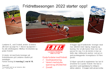 Friidretten starter opp mandag 2.mai!