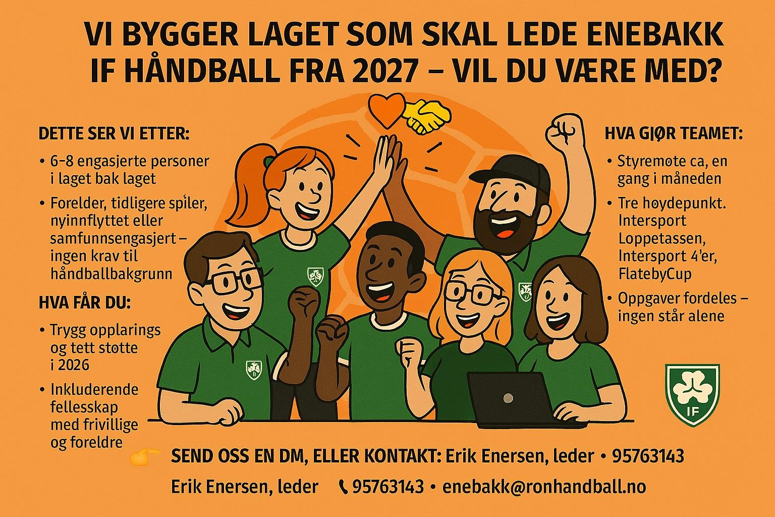 Vi bygger laget som skal lede Enebakk IF Håndball fra 2027 – vil du være med? 💚🤍🤝
