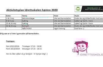 Aktivitetsplan høsten 2020