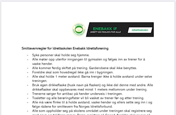 Smittevernregler for Idrettsskolen