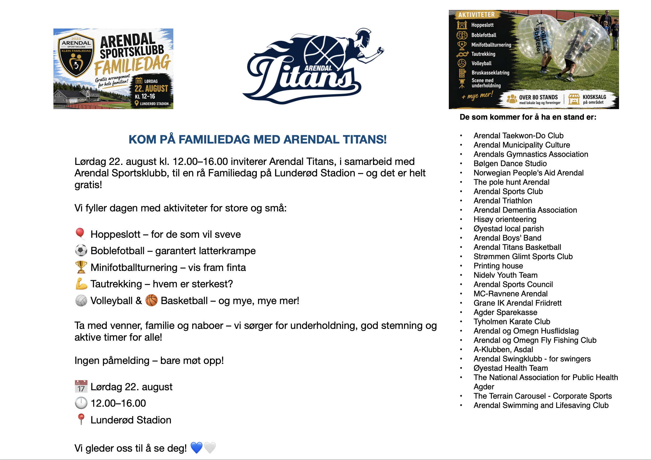 KOM PÅ FAMILIEDAG MED ARENDAL TITANS!