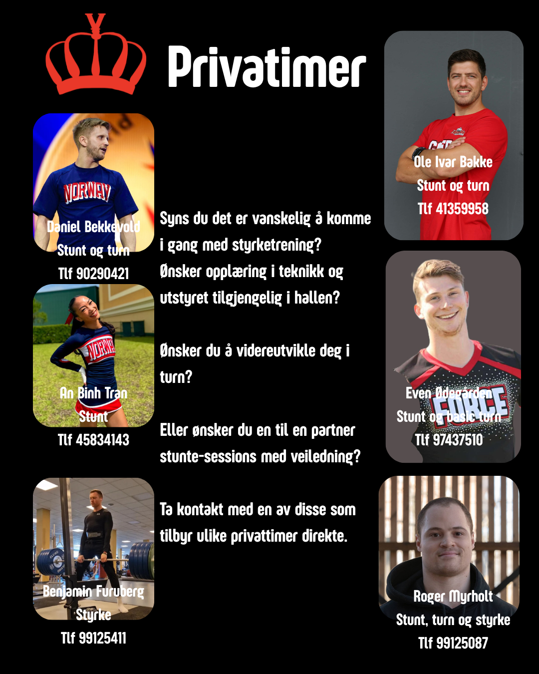 Privat timer i styrke, turn og partner stunt?