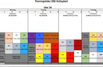 Treningstider uke 34