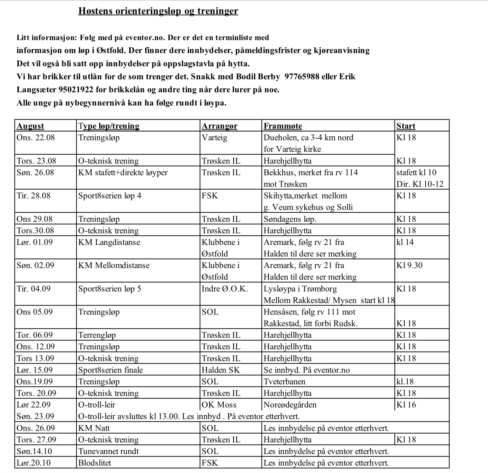 Oversikt over O-løp høsten 2018