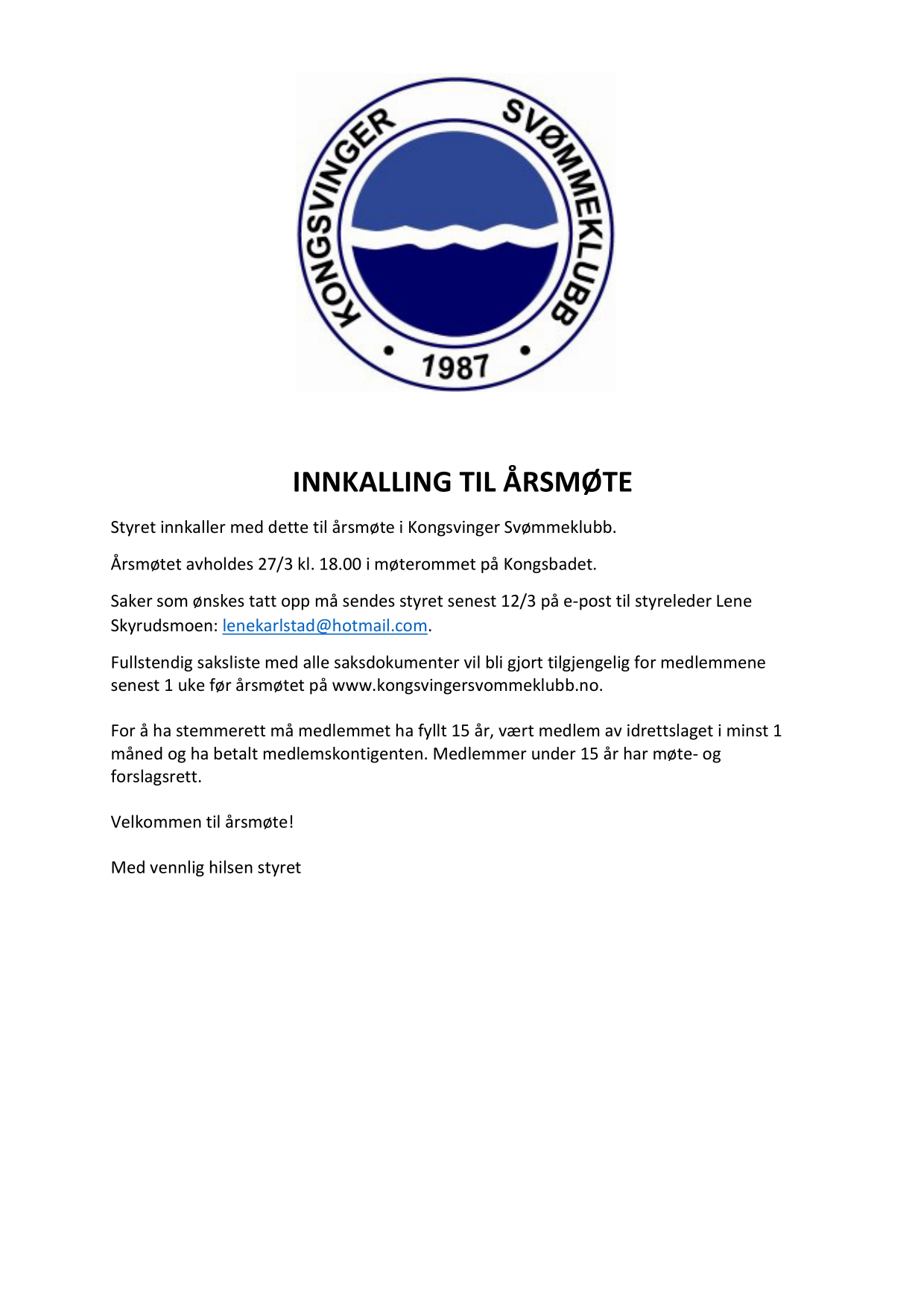 Innkalling til årsmøte