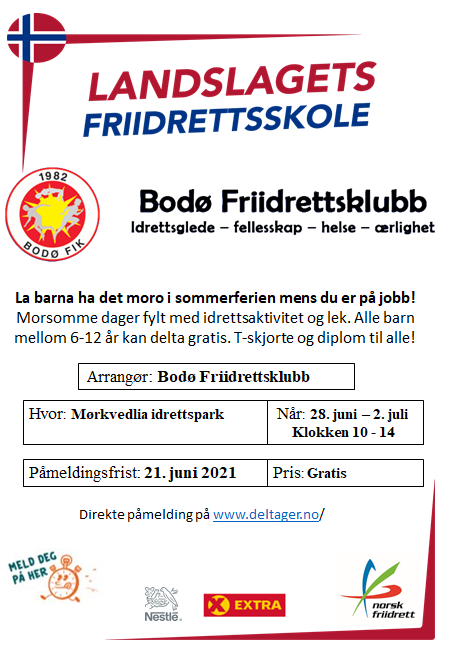 Bodø Friidrettsklubb inviterer til friidrettsskole