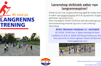 Velkommen til åpen langrennstrening mandag 27.10