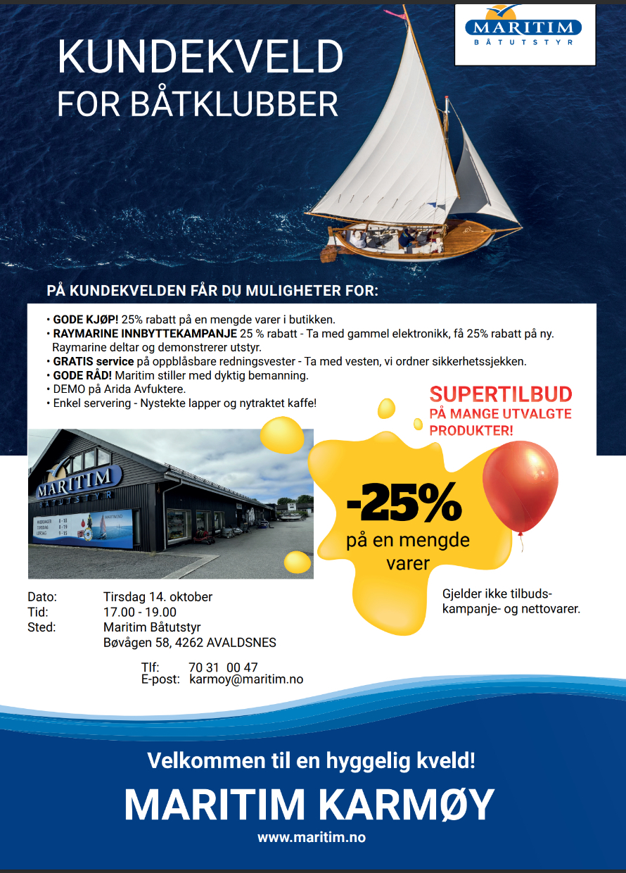 Klubbkveld på Maritim14.10.25 kl17-19