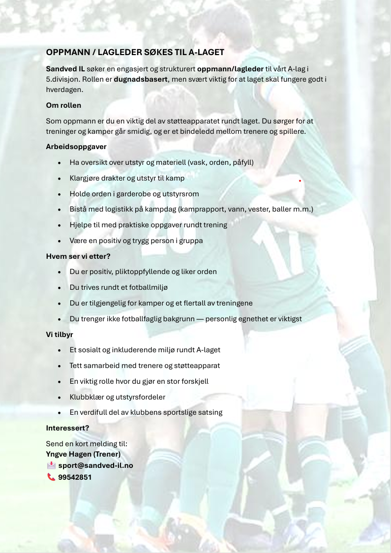 Oppmann/Lagleder søkes til A-laget