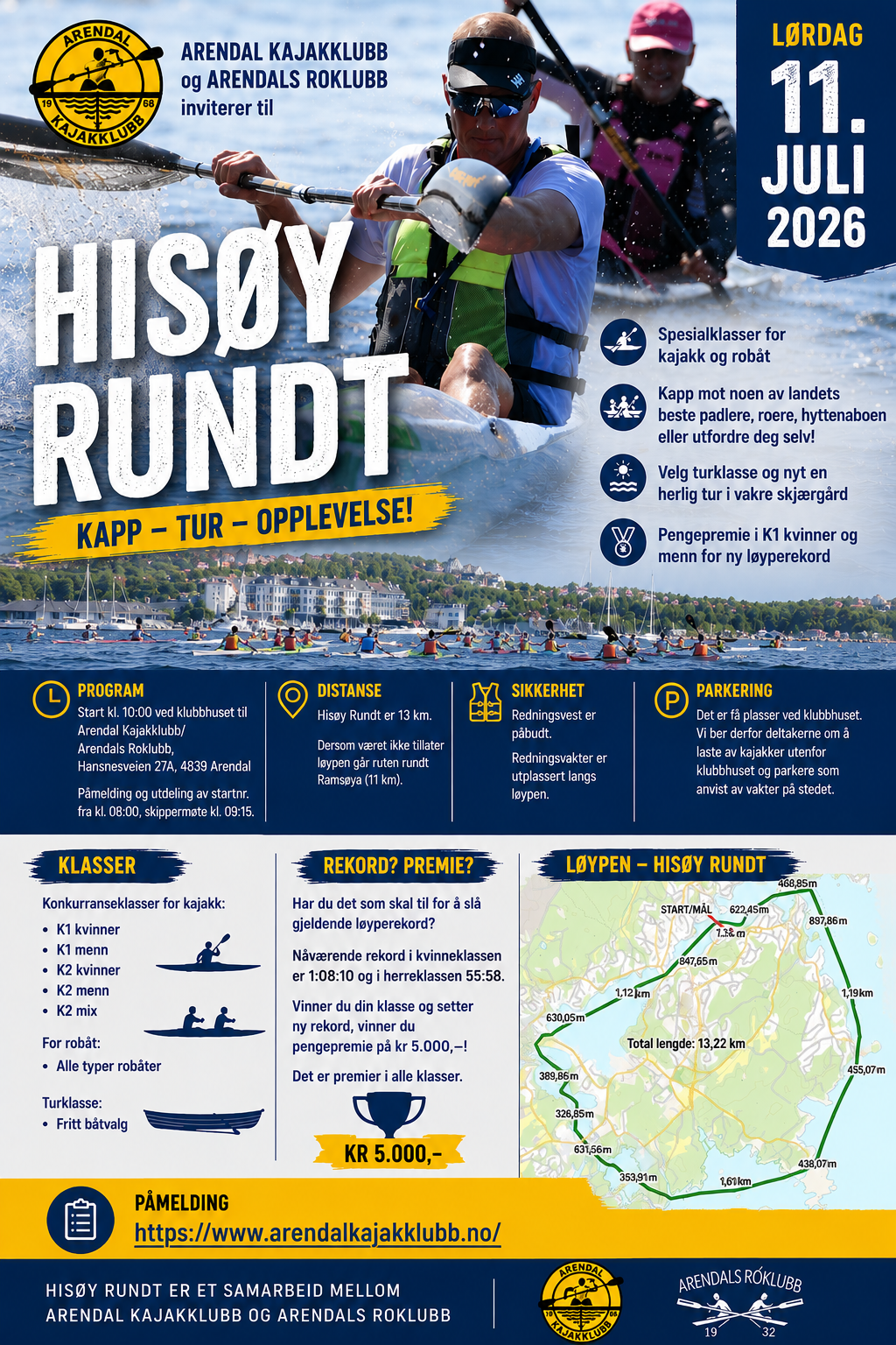 Bli med på den tradisjonsrike Hisøy Rundt lørdag 11. juli 2026!