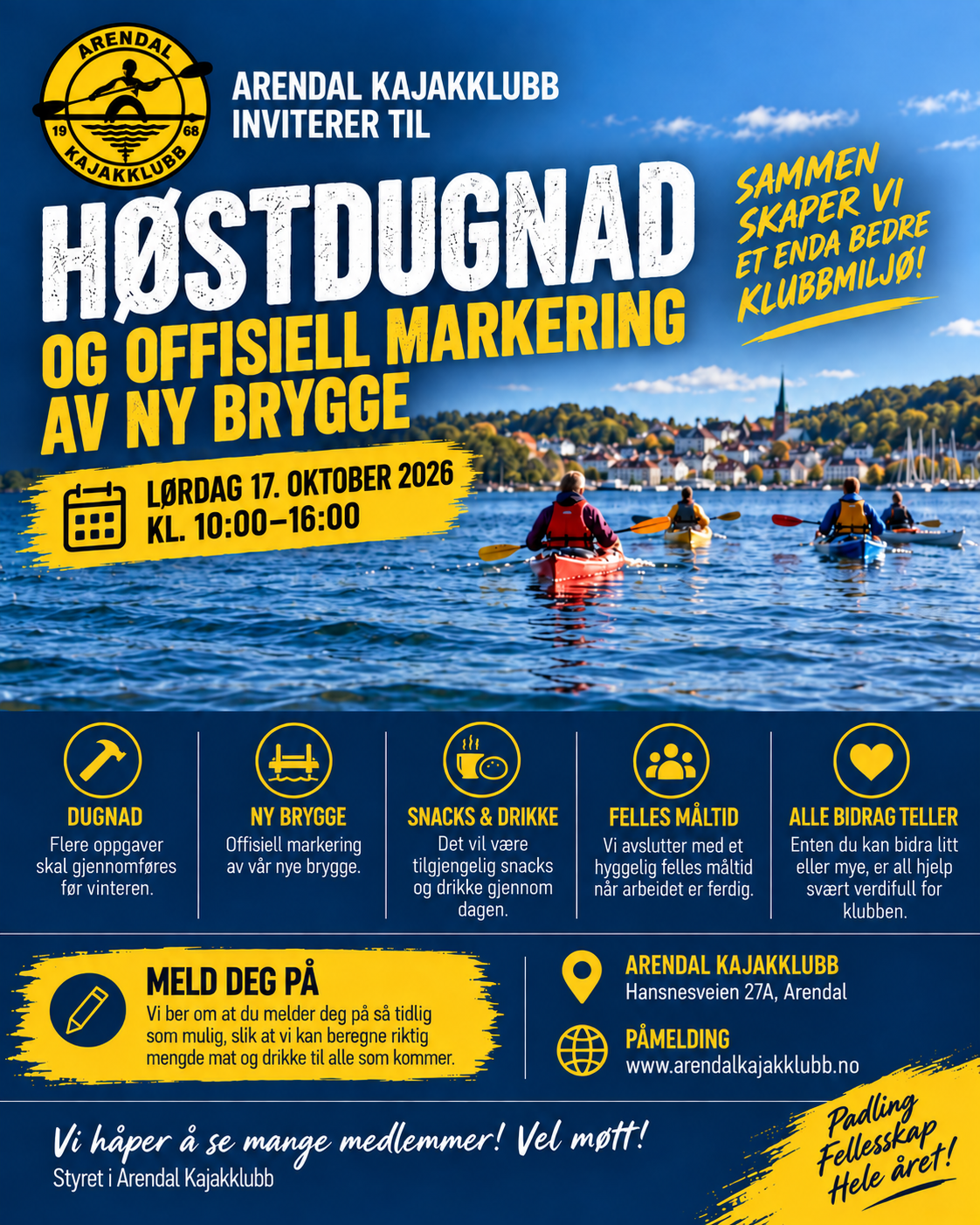 Høstdugnad og offisiell markering av ny brygge – Arendal Kajakklubb