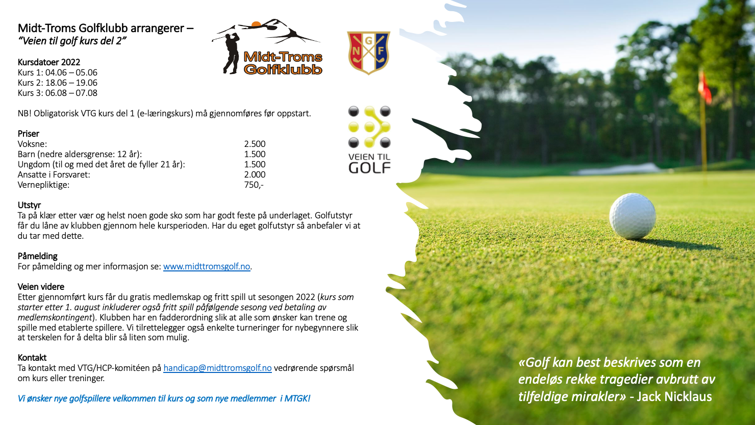 Veien til golf kurs 2022