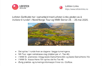 Invitasjon til Nord-Norge Tour runde 1 og NNM Senior på Lofoten Links 24. - 25. mai 2025