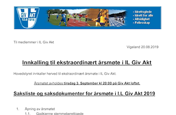 Innkalling til ekstraordinært årsmøte