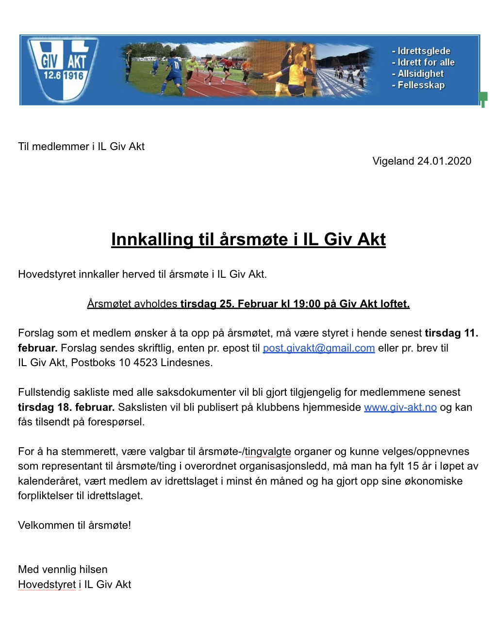 Innkalling til årsmøte 2019