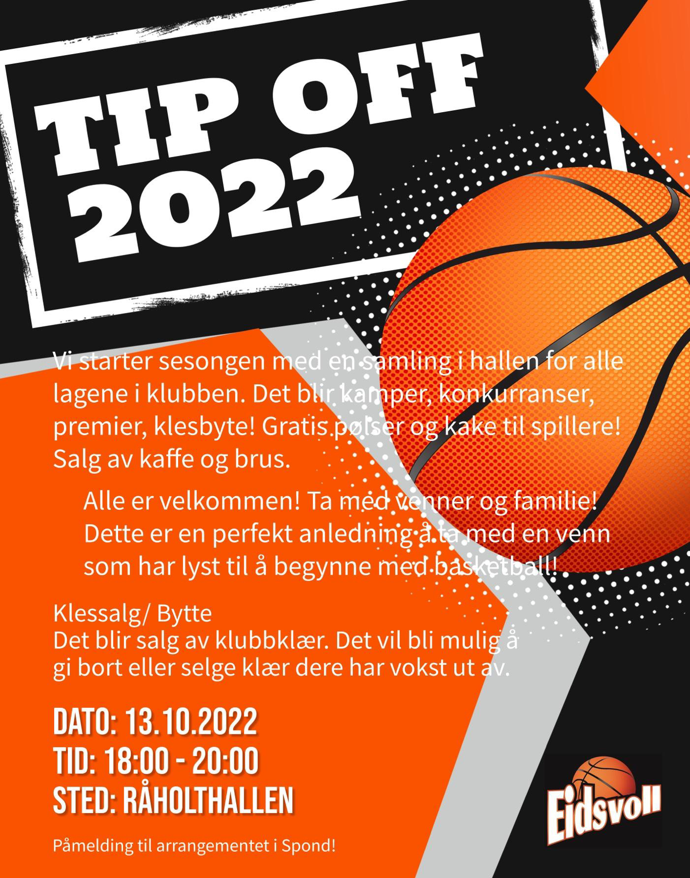Tip Off 13. oktober i Råholthallen