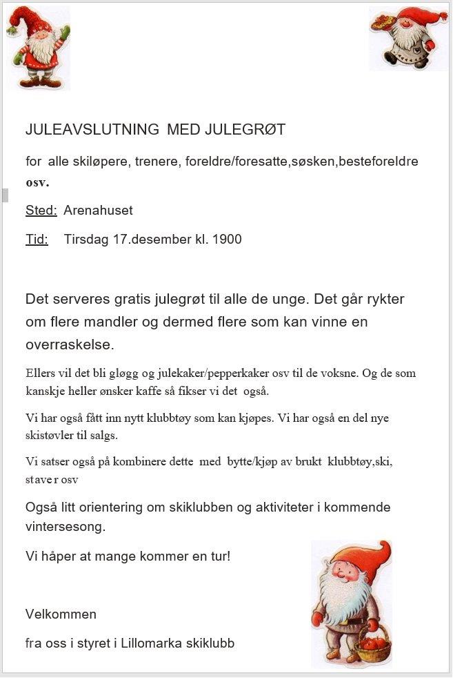 Juleavslutning tirsdag 17.12 kl 1900