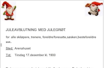 Juleavslutning tirsdag 17.12 kl 1900