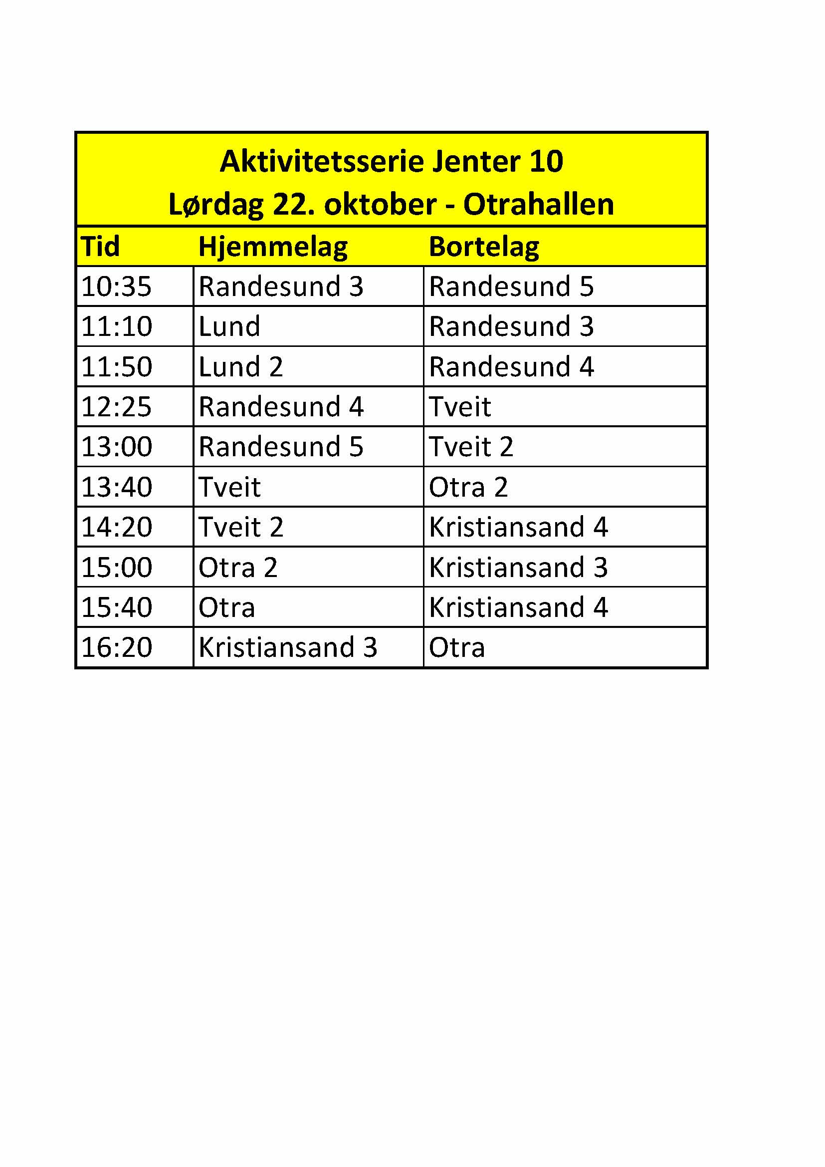 Hjemmekamper lørdag 22. okt