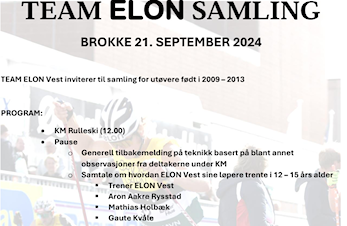 Skikretsen og Team Elon Vest arrangerer samling etter KM på rulleski lørdag 21.sept.