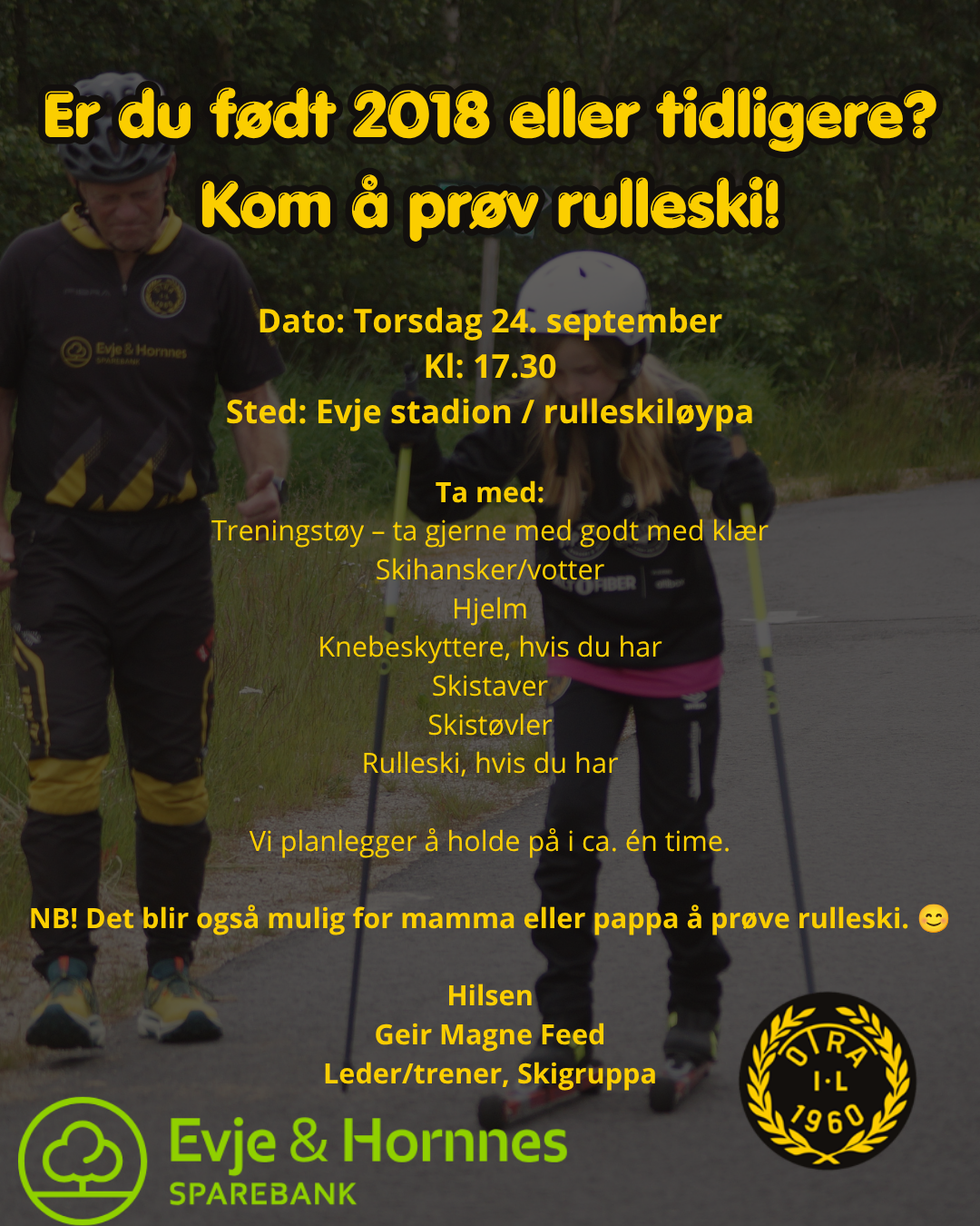 Er du født 2018 eller tidligere? Kom å prøv rulleski!
