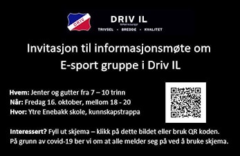 Informasjonsmøte om Driv IL E-sport 16. oktober 2020