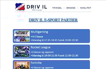Ledige partier på Driv E-sport høst/vår 2024