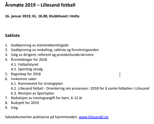 Årsmøte 2019 - Lillesand fotball