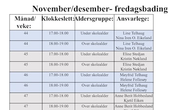 Barneidretten i november og desember - fredagsbading