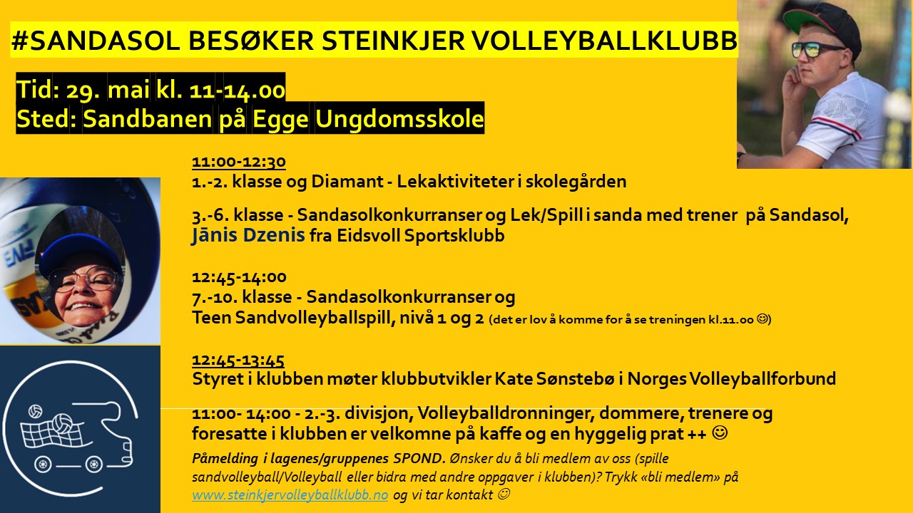 Vi ønsker Sandasol velkommen til Steinkjer 29. mai på Egge Ungdomsskole