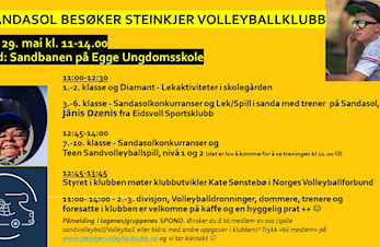 Vi ønsker Sandasol velkommen til Steinkjer 29. mai på Egge Ungdomsskole