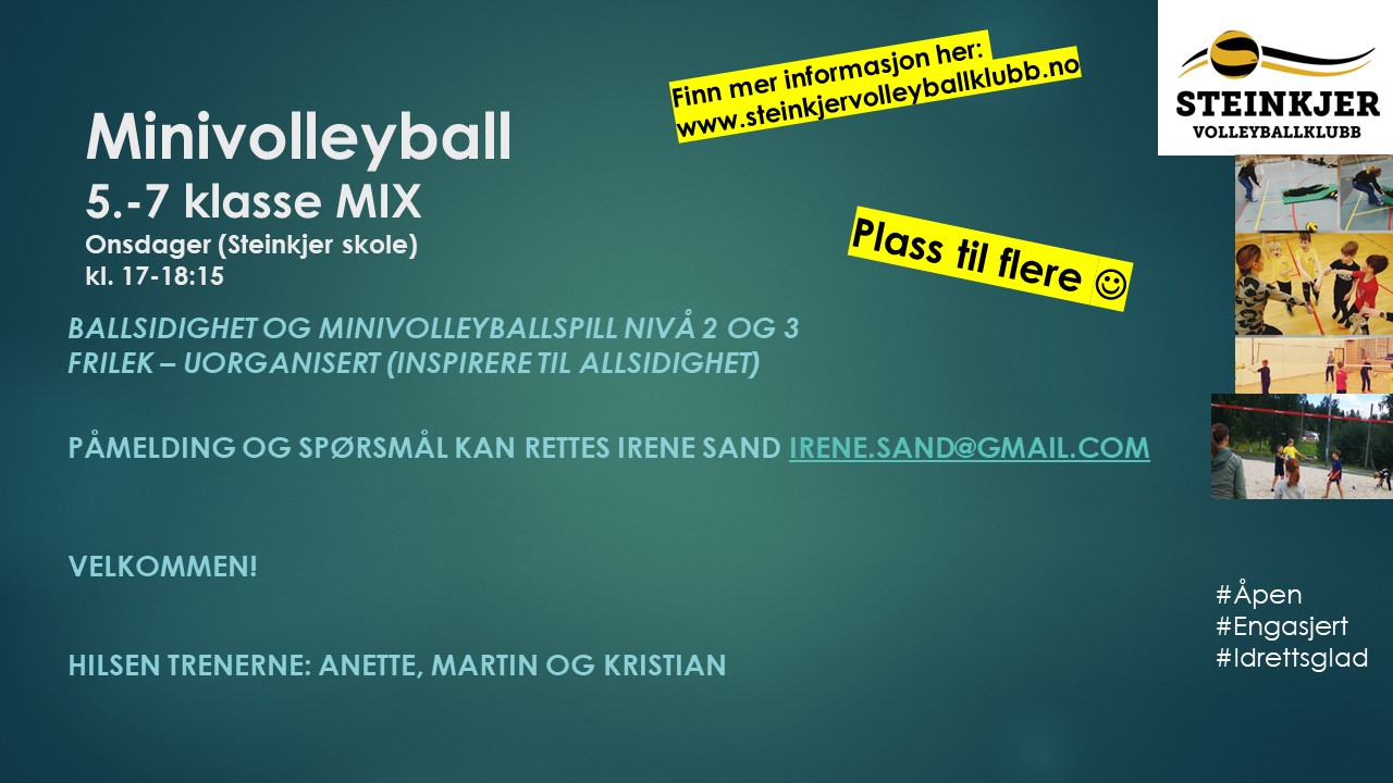 Minivolleyball 5.-7. klasse - Plass til flere jenter og gutter - Velkommen!