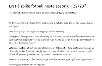 Har du lyst å spille fotball i Grindheim IL neste sesong?