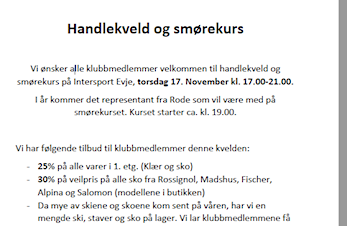 Handlekveld og smørekurs på intersport Evje