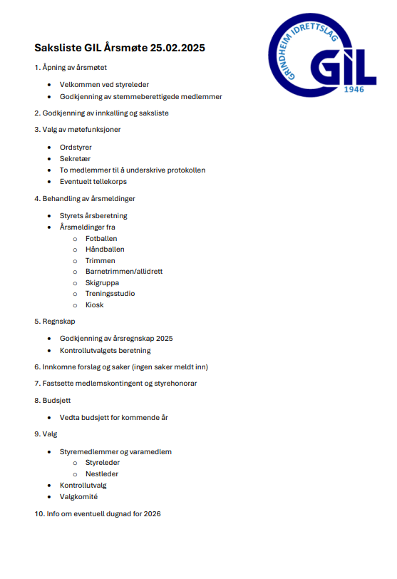 Image for Saksliste til årsmøte