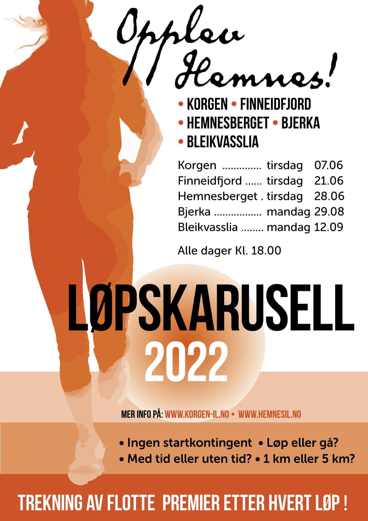 Løpskarusell Opplev Hemnes, Hemnesberget 28 juni kl 18 Start Torvet
