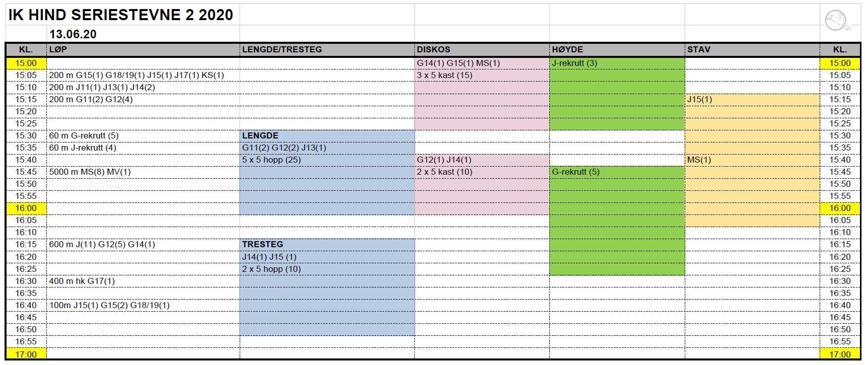 Tidsskjema seriestevne 2