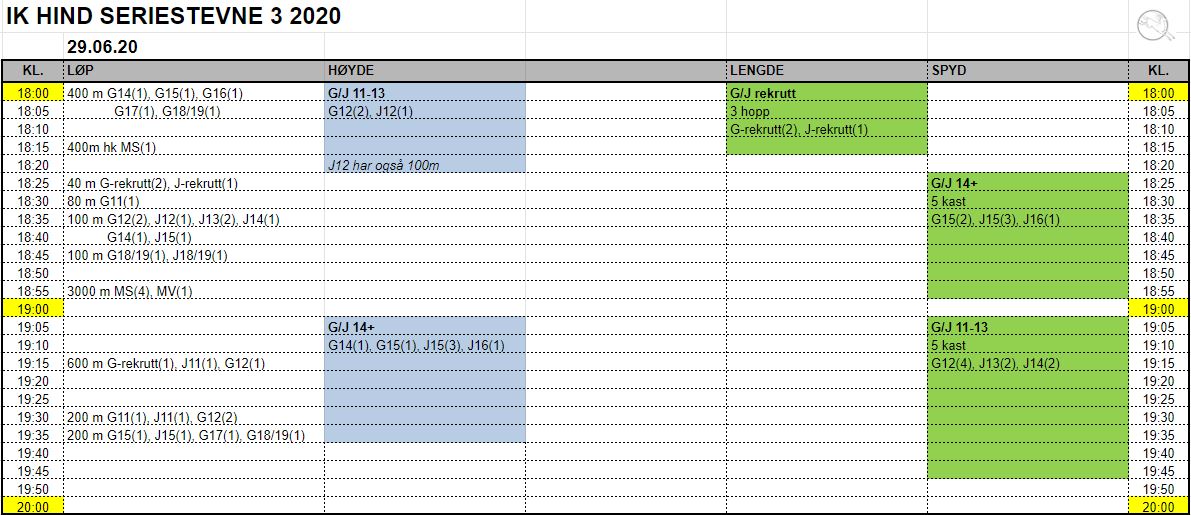 Tidsskjema Seriestevne 3